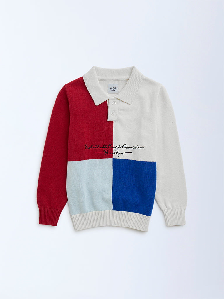HOP Kids Multicolour Colour-Blocked Cotton Sweater
