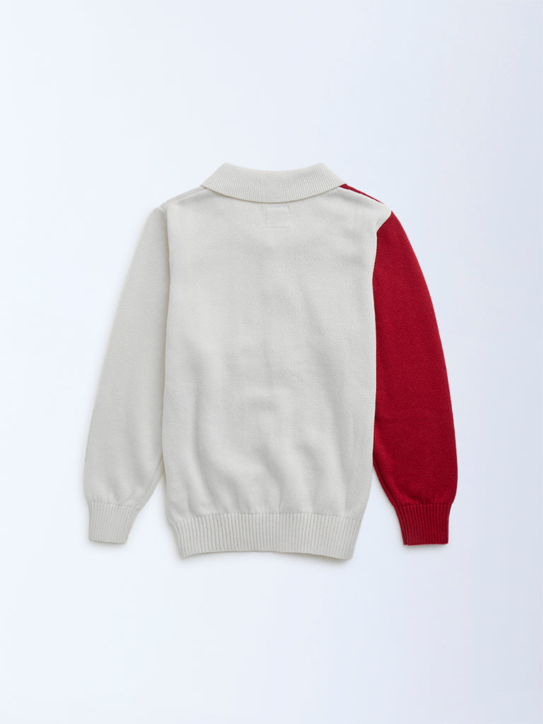 HOP Kids Multicolour Colour-Blocked Cotton Sweater