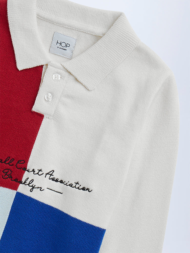 HOP Kids Multicolour Colour-Blocked Cotton Sweater
