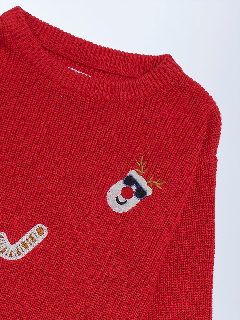HOP Kids Red Christmas-Themed Cotton Sweater