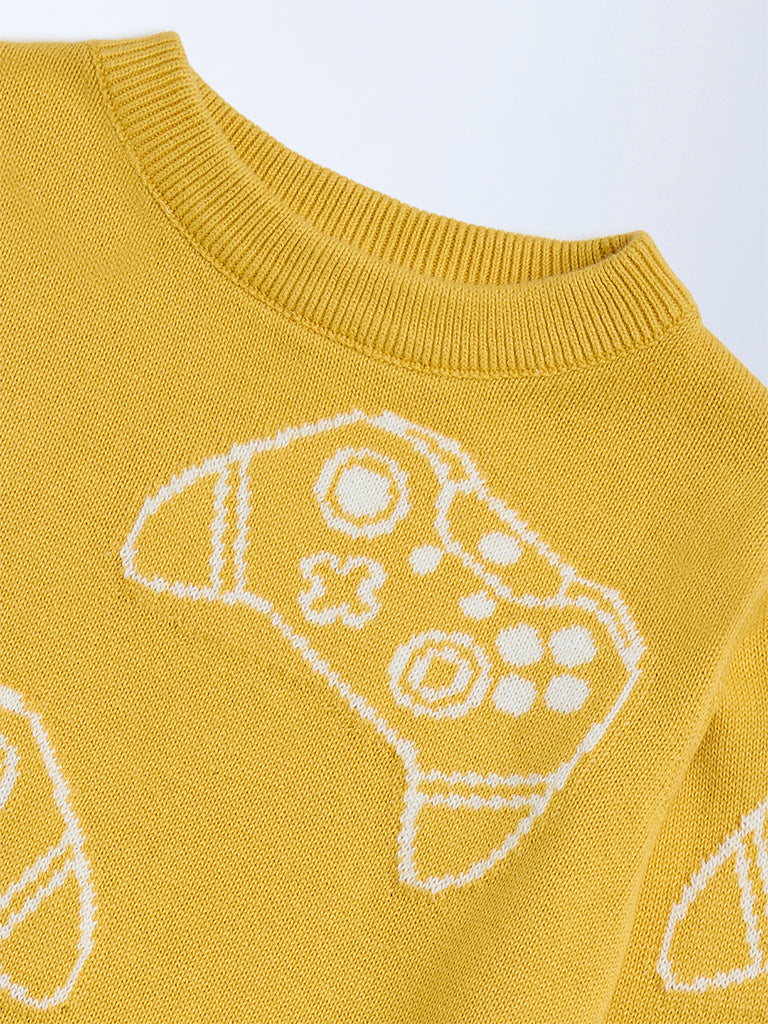 HOP Kids Yellow Gaming Console Design Cotton Sweater