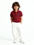 HOP Kids Red Knit-Textured Cotton T-Shirt
