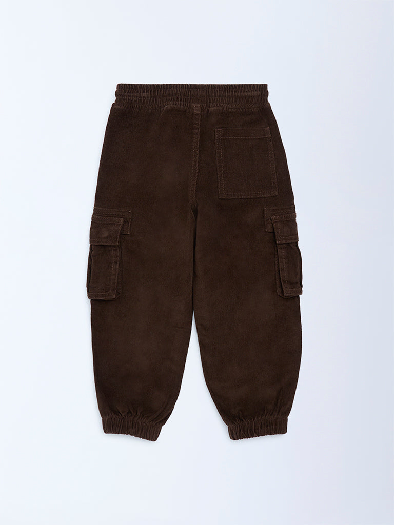 HOP Kids Dark Brown Mid-Rise Corduroy Joggers