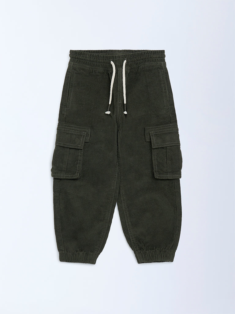 HOP Kids Olive Mid-Rise Corduroy Joggers