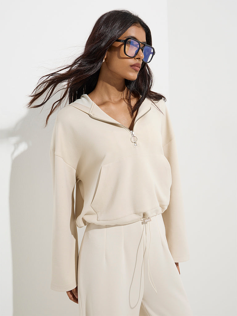 LOV Beige Solid Hoodie