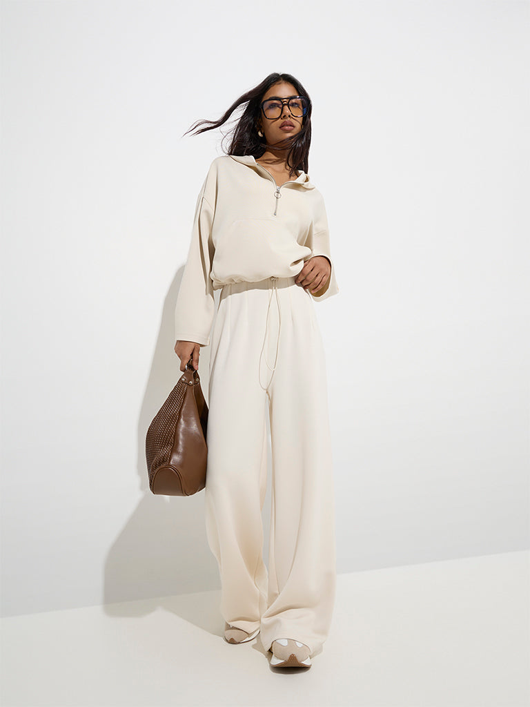 LOV Beige Solid Hoodie