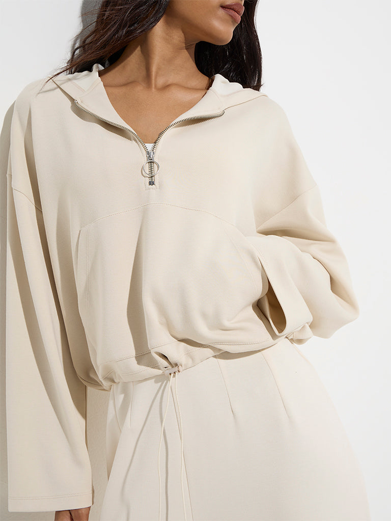 LOV Beige Solid Hoodie