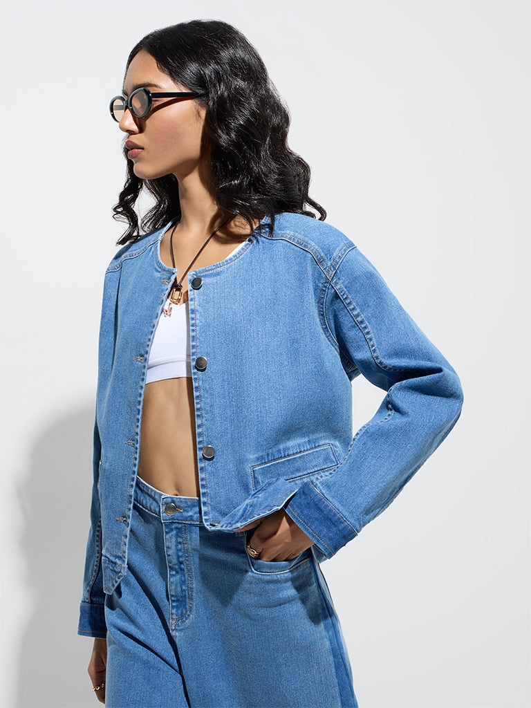 LOV Blue Cotton-Blend Denim Jacket