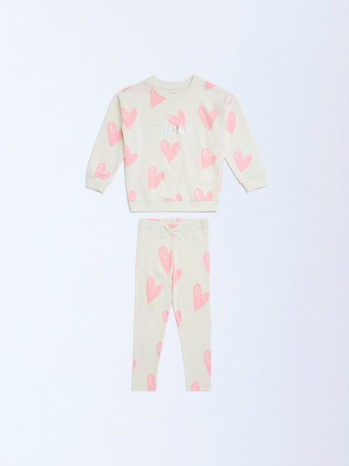 HOP Kids Off-White Cotton Sweatshirt and Leggings Set