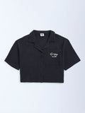 Y&F Kids Black Crinkle-Textured Cotton Shirt