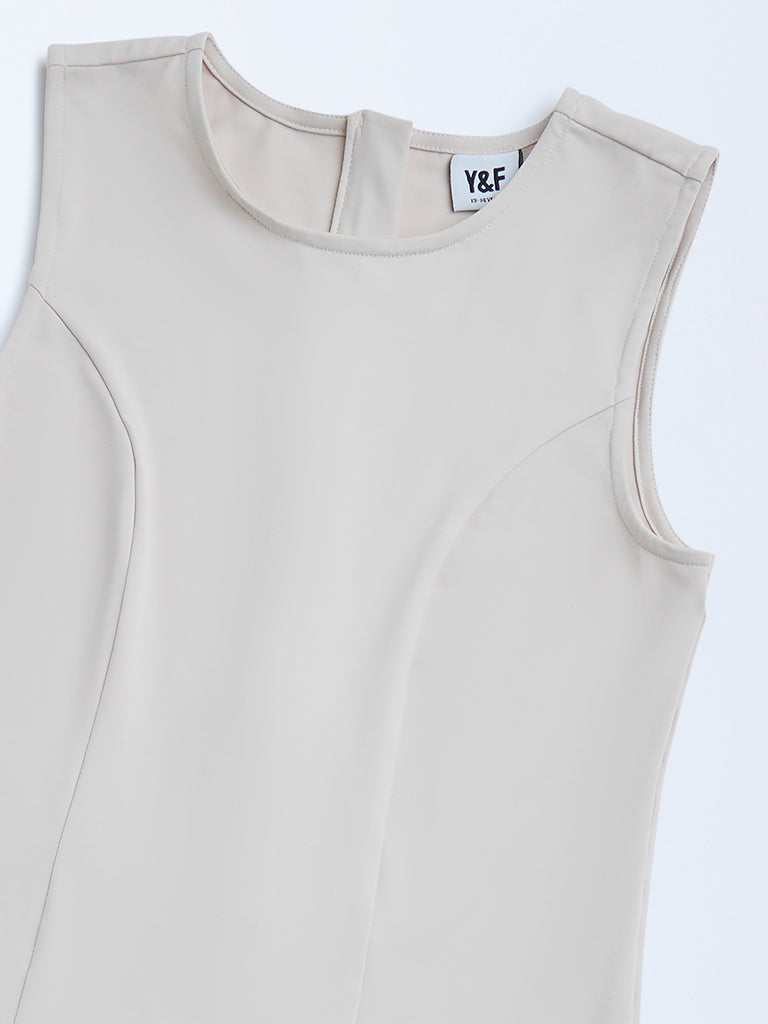 Y&F Kids Taupe Solid Drop-Waist Dress