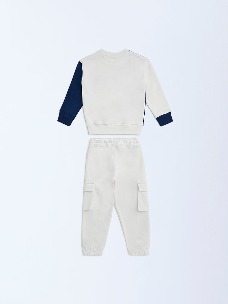 HOP Kids Off-White Text Cotton Sweatshirt and Joggers Set