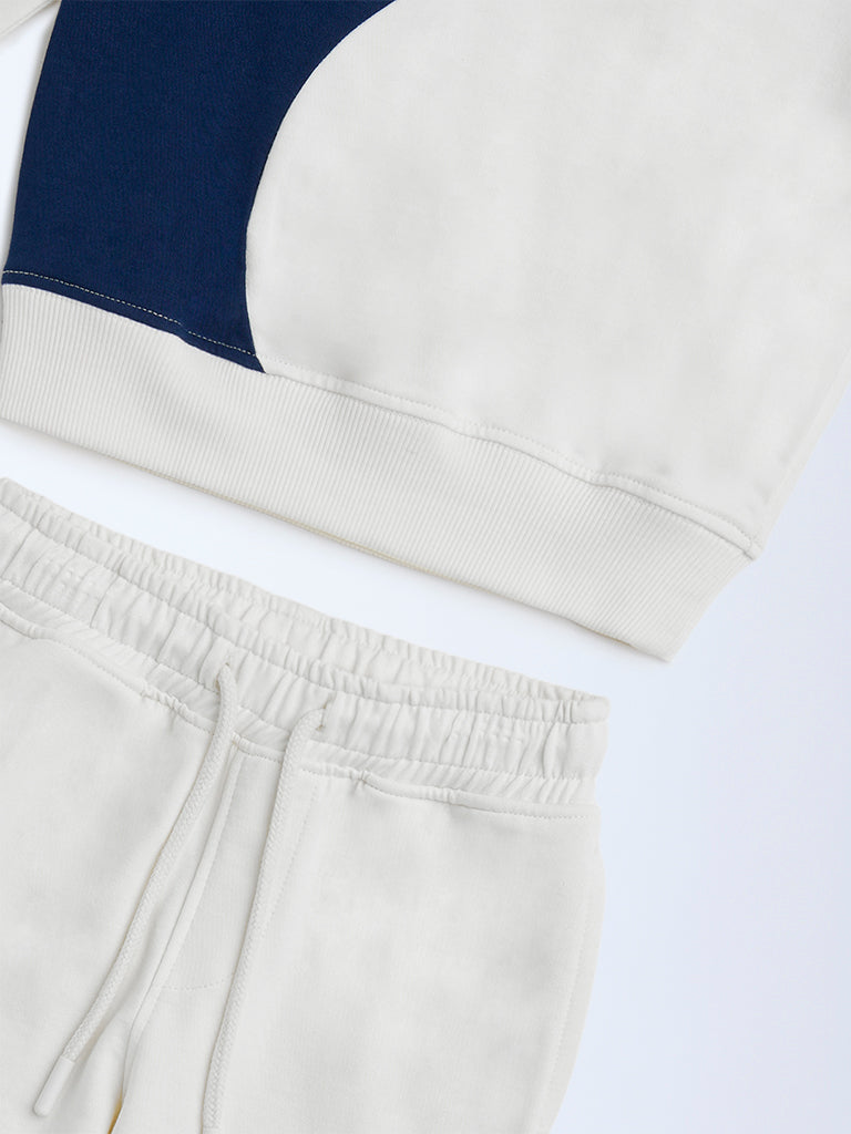 HOP Kids Off-White Text Cotton Sweatshirt and Joggers Set
