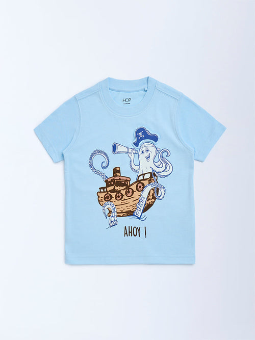 HOP Kids Light Blue Pirate-Themed Cotton T-Shirt