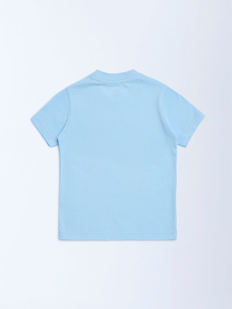 HOP Kids Light Blue Pirate-Themed Cotton T-Shirt