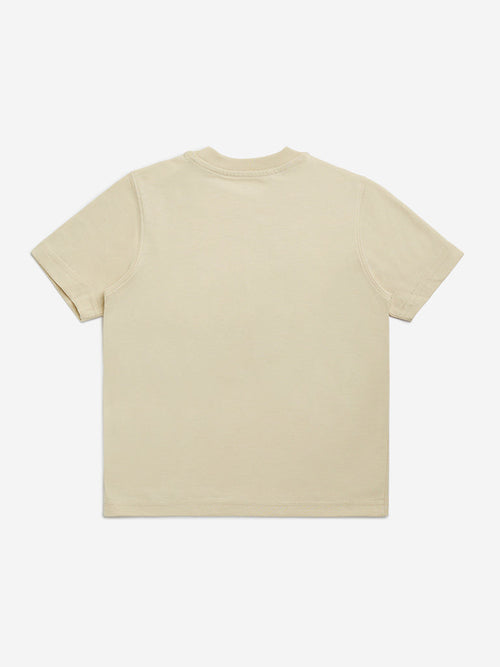 HOP Kids Beige Bus Printed Cotton T-Shirt