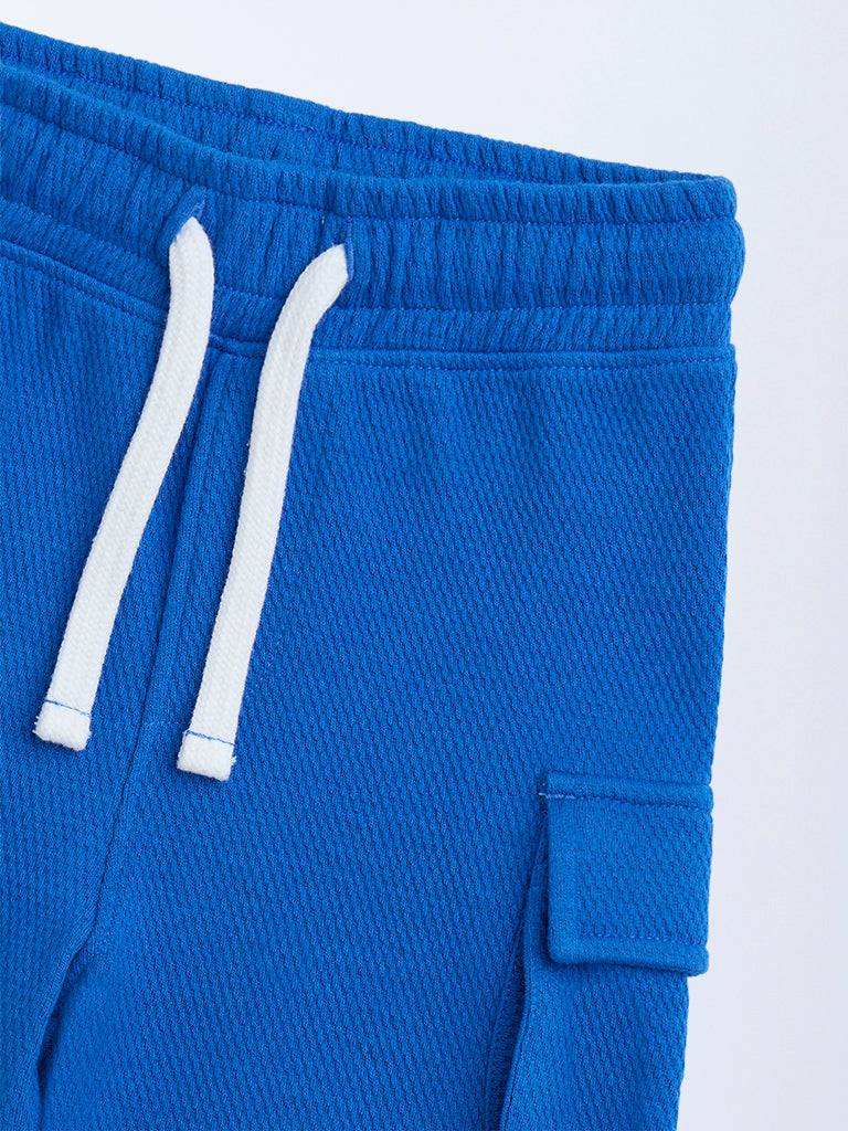 HOP Kids Blue Knitted Mid-Rise Cotton-Blend Shorts
