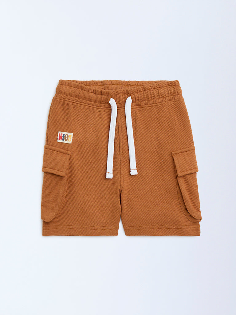 HOP Kids Ochre Knitted Mid-Rise Cotton-Blend Shorts