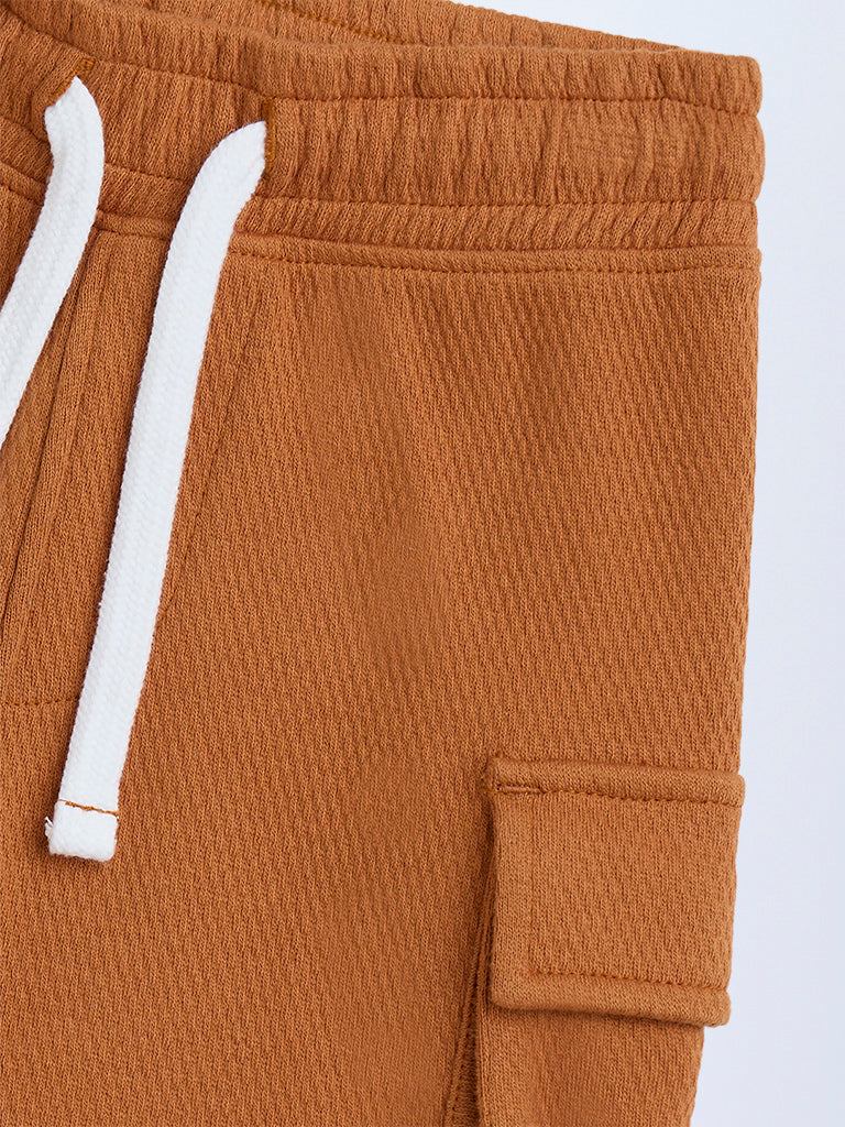 HOP Kids Ochre Knitted Mid-Rise Cotton-Blend Shorts