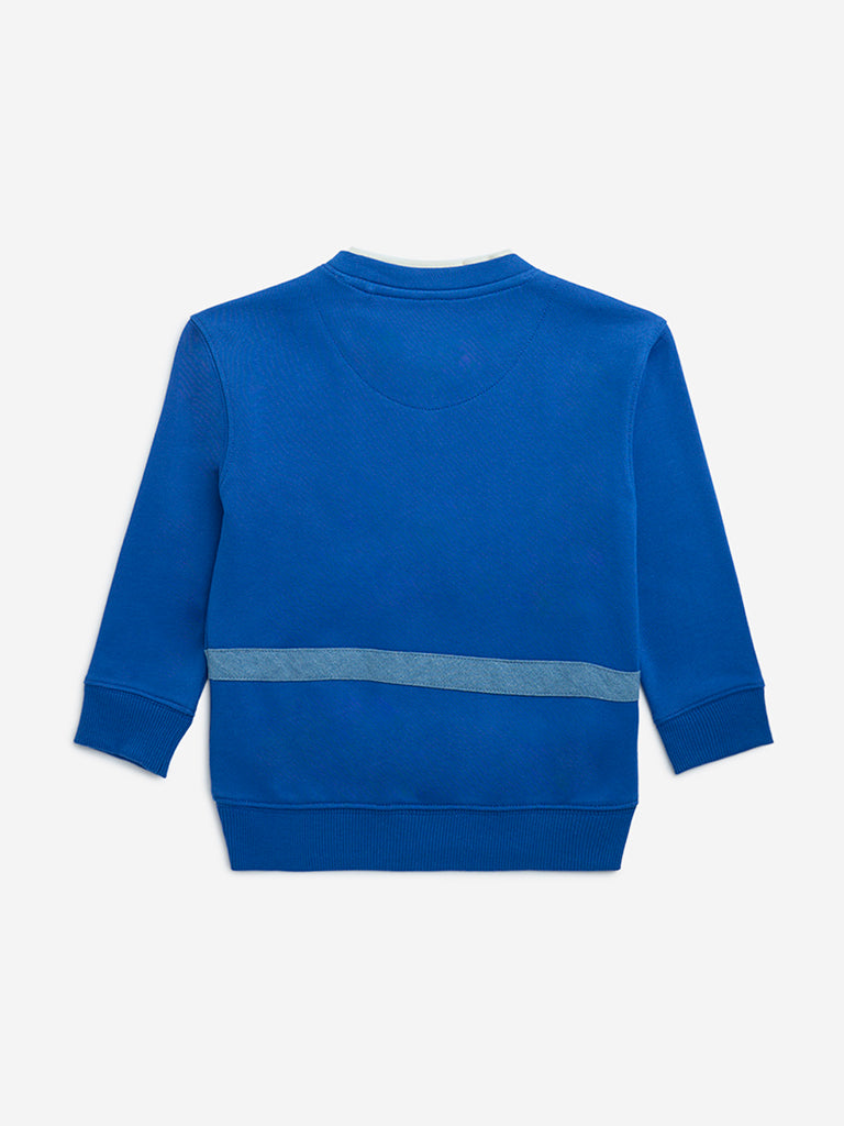 HOP Kids Blue Pouch-Detailed Cotton Sweatshirt