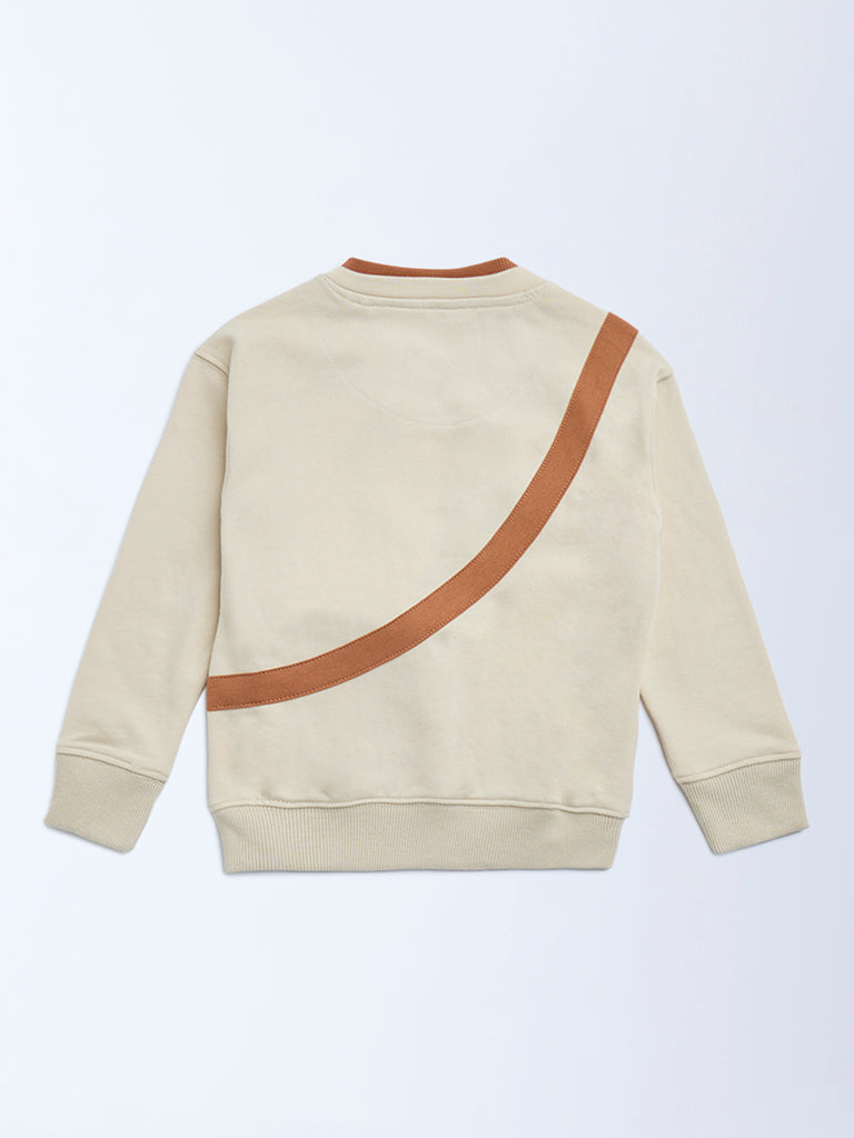 HOP Kids Beige Animal Design Cotton-Blend Sweatshirt