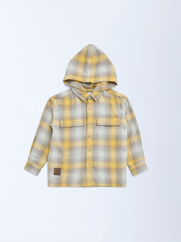 HOP Kids Beige Checks Detailed Cotton Shirt