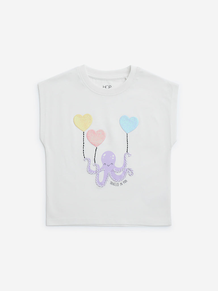 HOP Kids White Printed Cotton Top