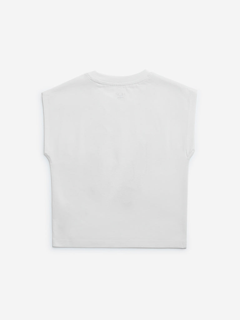 HOP Kids White Printed Cotton Top