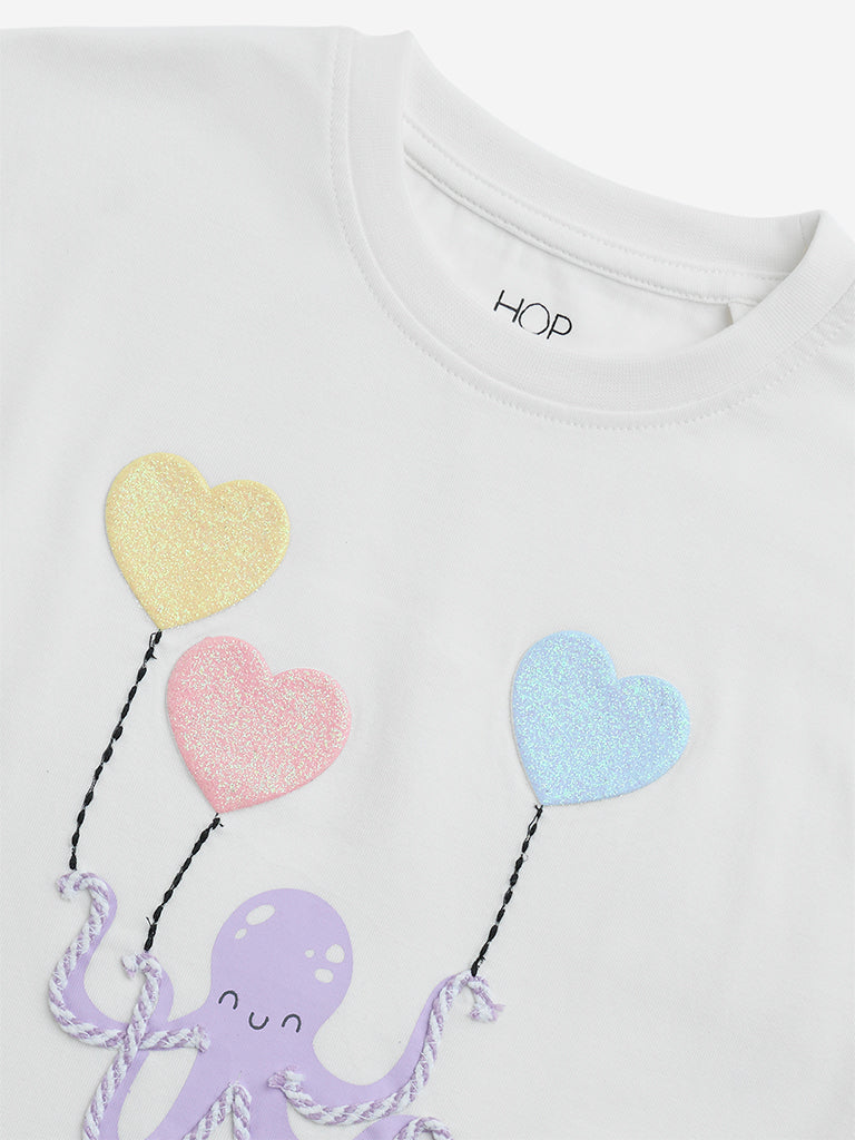 HOP Kids White Printed Cotton Top
