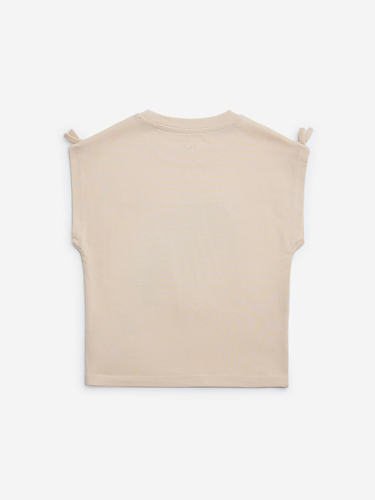 HOP Kids Peach Animal Design Cotton Top