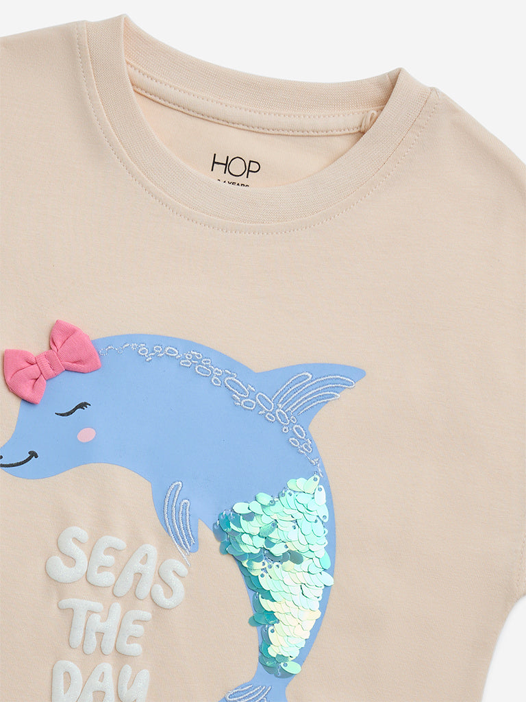 HOP Kids Peach Animal Design Cotton Top