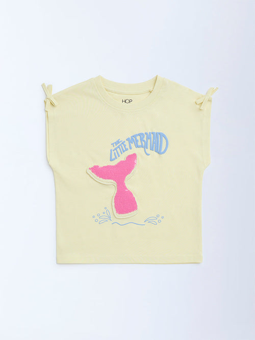 HOP Kids Yellow Embellished Cotton Top