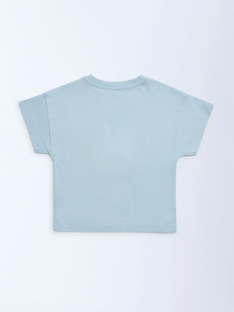 HOP Kids Light Blue Sequin Detailed Cotton T-Shirt
