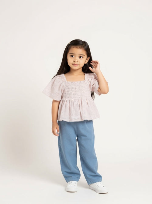 HOP Kids Light Pink Smocked Cotton-Blend Top