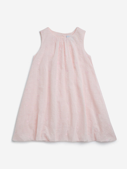 HOP Kids Light Pink Embroidered Cotton A-Line Dress