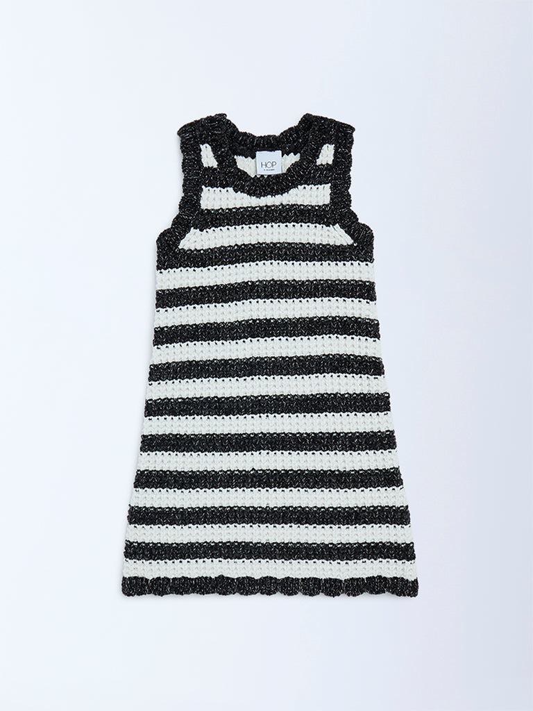 HOP Kids Black Striped Knit-Textured A-Line Dress