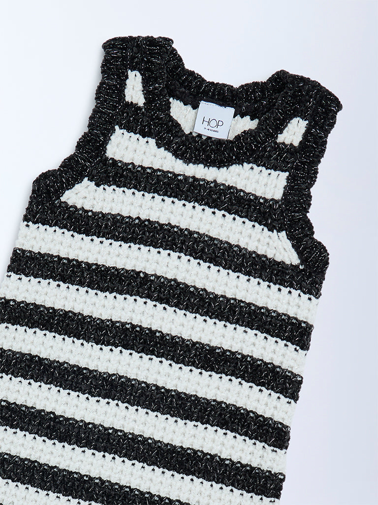 HOP Kids Black Striped Knit-Textured A-Line Dress
