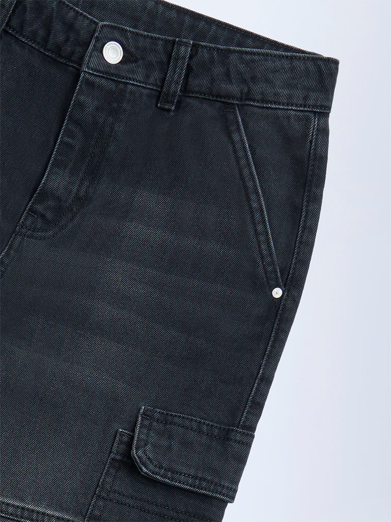 Y&F Kids Charcoal Faded Relaxed-Fit Mid-Rise Jeans