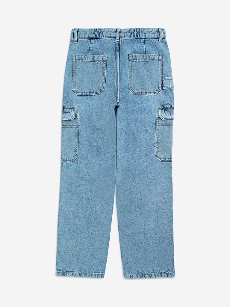 Y&F Kids Blue Cargo-Style High-Rise Jeans
