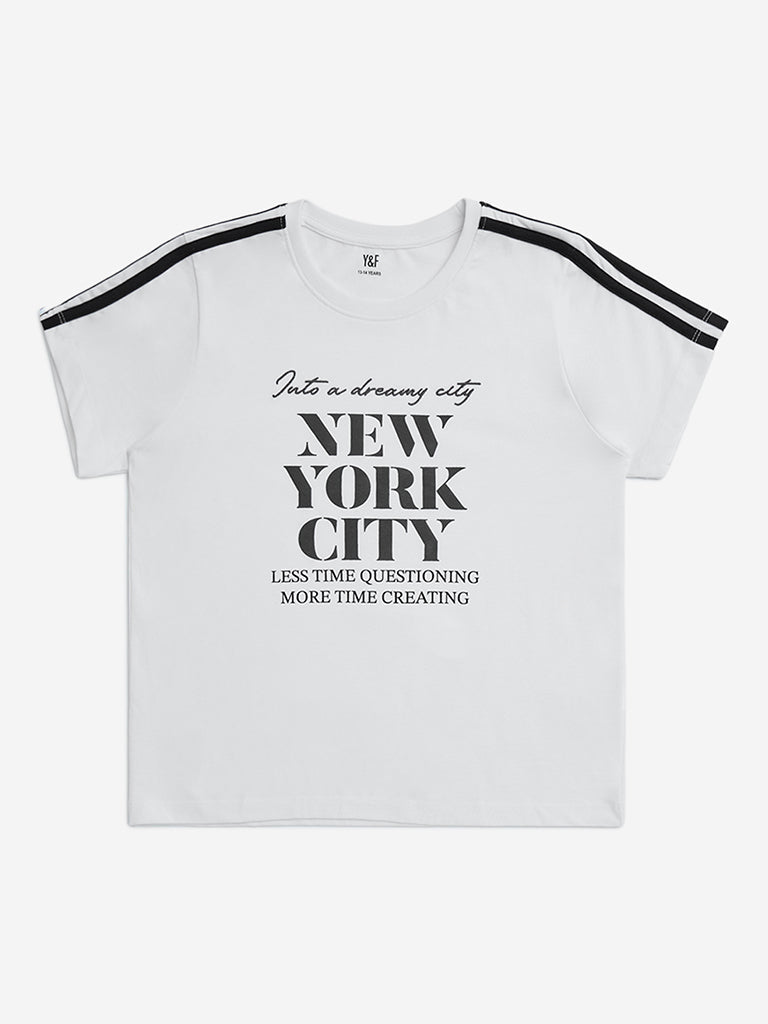 Y&F Kids White Text Detailed Cotton T-Shirt