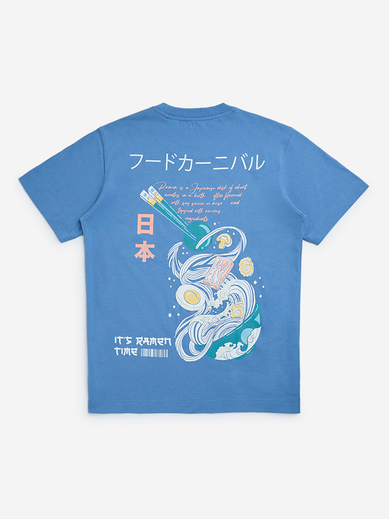 Y&F Kids Blue Graphic Design Cotton T-Shirt