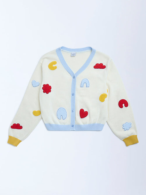 HOP Kids Off-White Embroidered Cotton Cardigan