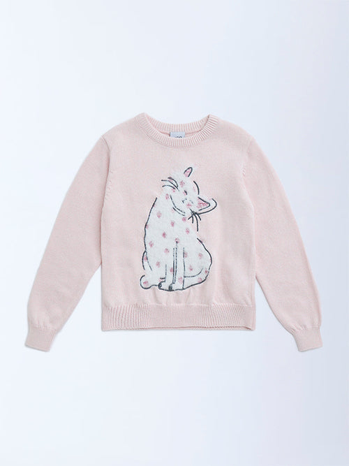 HOP Light Pink Animal Design Cotton Sweater