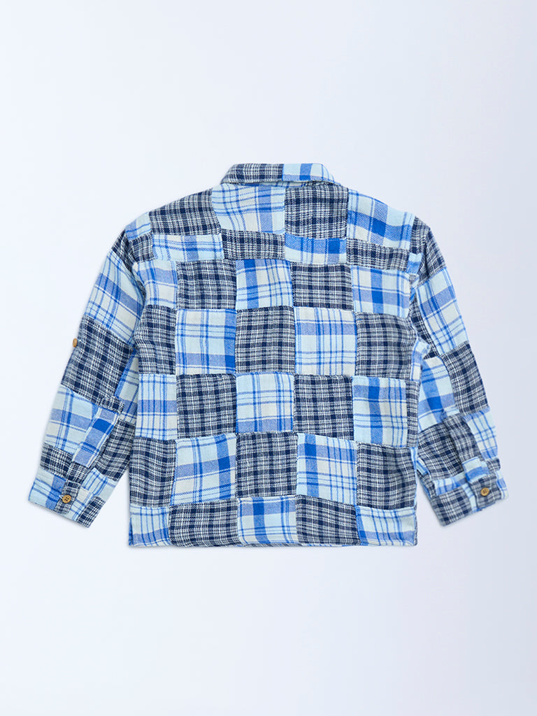 HOP Kids Blue Checks Pattern Cotton Shirt