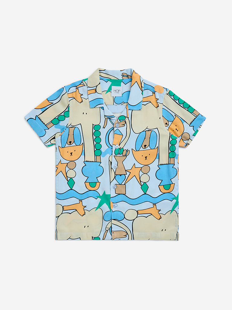 HOP Kids Blue Animal Printed Shirt