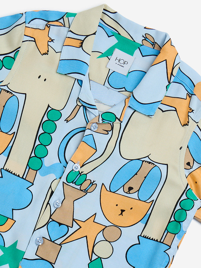 HOP Kids Blue Animal Printed Shirt