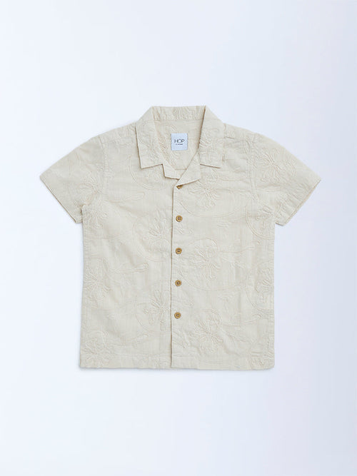 HOP Kids Beige Embroidered Cotton Shirt
