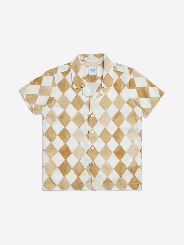 HOP Kids Taupe Geometric Printed Shirt