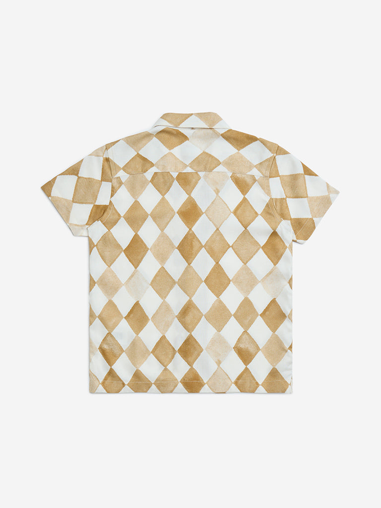 HOP Kids Taupe Geometric Printed Shirt