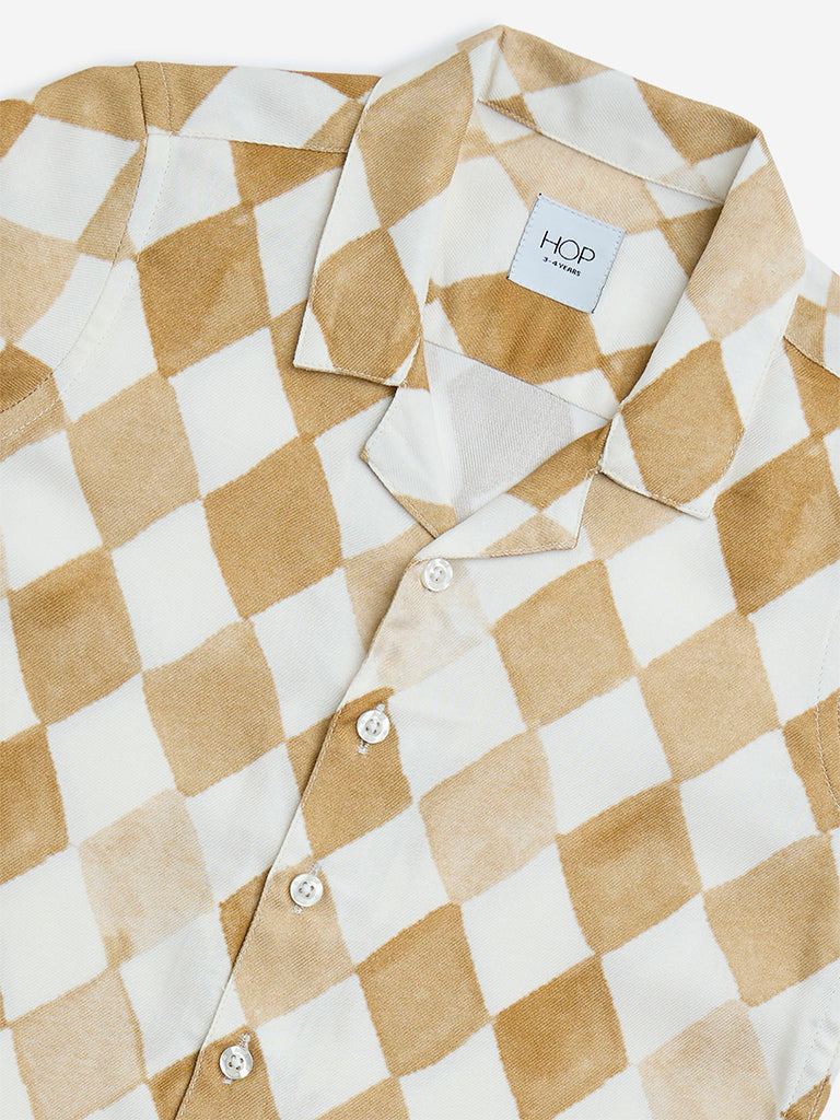 HOP Kids Taupe Geometric Printed Shirt